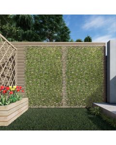 Real Scene Effect of Windscreen4less Artificial Leaf Faux Ivy Expandable/Stretchable Privacy Fence Screen Buxus Single Side 3pcs