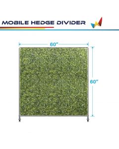 Windscreen4less H 60” x W 60” Mobile Privacy Fence Hedge Divider with Wheels Movable Backdrops Room Space Divider Office Decor with Artificial Green Grass on Both Sides