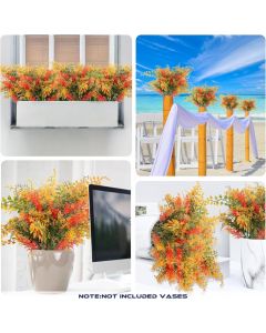 Real Scene Effect of 2 PCS Artificial Bushes Plants Stems Faux Plant Greenery Decoration for Indoor Outdoor (Green Red Orange)