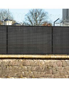 Real Scene Effect of Windscreen4less Custom Size 1-8ft x 1-150ft Fence Privacy Screen Coated Polyester Mesh in Color Black with Brass Grommets 80% Blockage 280GSM w/3-Year Warranty