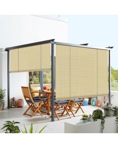 Real Scene Effect of Windscreen4less Custom Outdoor Shade Blinds Patio Roll Up Blackout Shades Exterior Roller Privacy Screen for Pergola Balcony Porch Carport Deck Window, 4-8ft W x 5-15ft H Beige Hollow (3 Year Warranty)