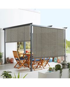 Real Scene Effect of Windscreen4less Custom Outdoor Shade Blinds Patio Roll Up Blackout Shades Exterior Roller Privacy Screen for Pergola Balcony Porch Carport Deck Window, 4-7ft W x 5-15ft H Brown Hollow (3 Year Warranty)