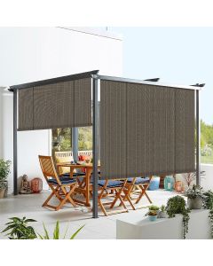 Real Scene Effect of Windscreen4less Custom Outdoor Shade Blinds Patio Roll Up Blackout Shades Exterior Roller Privacy Screen for Pergola Balcony Porch Carport Deck Window, 4-8ft W x 5-15ft H Brown (3 Year Warranty)