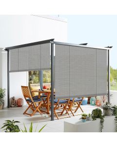 Real Scene Effect of Windscreen4less Custom Outdoor Shade Blinds Patio Roll Up Blackout Shades Exterior Roller Privacy Screen for Pergola Balcony Porch Carport Deck Window, 4-8ft W x 5-15ft H Gray Hollow (3 Year Warranty)