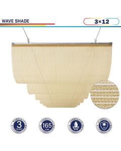 Windscreen4less Retractable Canopy Replacement Cover for Pergola Slide On Wire Shade Cover Awning for Gazebo Trellis Hot Tub Top Cover Patio Deck Yard Porch Wave Shade 90% UV Blockage 3ft W x 12ft L Beige 165GSM (3 Year Warranty)-Custom Sizes Available