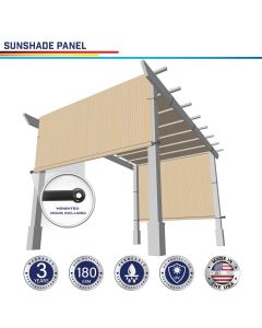 Windscreen4less custom size Beige 3-16ft. W x 4-40ft. H Outdoor Sun Shade Panel Universal Pergola Replacement Cover Canopy with Grommets Weight Rods Sun Block Cover for Patio Backyard 180GSM (3 Year Warranty)