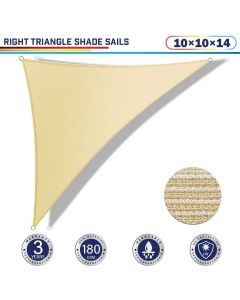 Windscreen4less 10ft x 10ft x 14ft Right Triangle Curve Edge Sun Shade Sail Canopy in Color Beige for Outdoor Patio Backyard UV Block Awning with Steel D-Rings 180GSM (3 Year Warranty) - Customized Sizes Available
