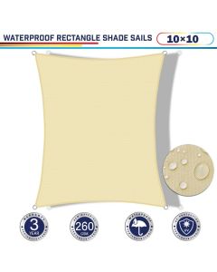 Windscreen4less Waterproof 10ft x 10ft in Color Beige Sun Shade Sail Terylene UV Blocker Rectangle Sunshade Patio Canopy Sail  (3 Year Warranty)