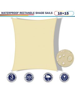 Windscreen4less Waterproof 10ft x 15ft in Color Beige Sun Shade Sail Terylene UV Blocker Rectangle Sunshade Patio Canopy Sail  (3 Year Warranty)