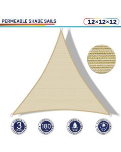 Windscreen4less 12ft x 12ft x 12ft Triangle Curve Edge Sun Shade Sail Canopy in Color Beige for Outdoor Patio Backyard UV Block Awning with Steel D-Rings 180GSM (3 Year Warranty) - Customized Sizes Available