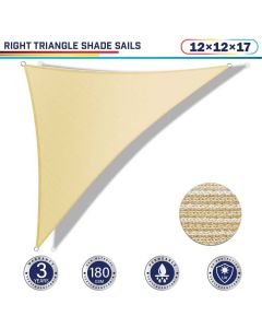 Windscreen4less 12ft x 12ft x 17ft Right Triangle Curve Edge Sun Shade Sail Canopy in Color Beige for Outdoor Patio Backyard UV Block Awning with Steel D-Rings 180GSM (3 Year Warranty) - Customized Sizes Available
