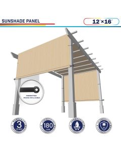 Windscreen4less Beige 12ft. W x 16ft. H Outdoor Sun Shade Panel Universal Pergola Replacement Cover Canopy with Grommets Weight Rods Sun Block Cover for Patio Backyard 180GSM (3 Year Warranty)-Custom Sizes Available