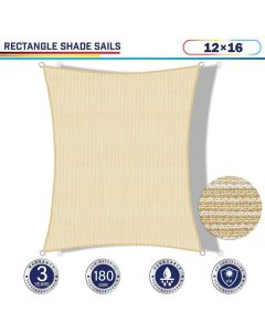 Windscreen4less 12ft x 16ft Rectangle Curve Edge Sun Shade Sail Canopy in Color Beige for Outdoor Patio Backyard UV Block Awning with Steel D-Rings 180GSM (3 Year Warranty) - Customized Sizes Available