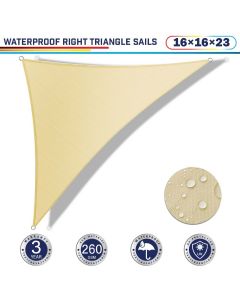 Windscreen4less Terylene Waterproof 16ft x 16ft x 23ft Right Triangle Curve Edge in Color Beige Sun Shade Sail UV Blocker Sunshade Patio Canopy Sail  (3 Year Warranty)