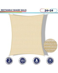 Windscreen4less 24ft x 24ft Rectangle Curve Edge Sun Shade Sail Canopy in Color Beige for Outdoor Patio Backyard UV Block Awning with Steel D-Rings 180GSM (3 Year Warranty) - Customized Sizes Available
