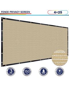 Windscreen4less 4ft x 25ft Heavy Duty Privacy Fence Screen in Color Beige with Brass Grommet 88% Blockage Windscreen Outdoor Mesh Fencing Cover Netting 150GSM Fabric (3 Year Warranty)-Custom Sizes Available