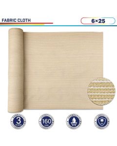 Windscreen4less Beige Sunblock Shade Cloth, 90% UV Block 6ft x 25ft 160GSM Shade Fabric Roll (3 Year Warranty)-Custom Sizes Available