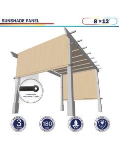 Windscreen4less Beige 8ft. W x 12ft. H Outdoor Sun Shade Panel Universal Pergola Replacement Cover Canopy with Grommets Weight Rods Sun Block Cover for Patio Backyard 180GSM (3 Year Warranty)-Custom Sizes Available(Customized) 