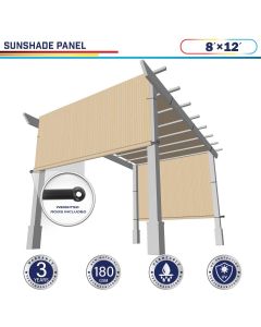 Windscreen4less Beige 8ft. W x 12ft. H Outdoor Sun Shade Panel Universal Pergola Replacement Cover Canopy with Grommets Weight Rods Sun Block Cover for Patio Backyard 180GSM (3 Year Warranty)-Custom Sizes Available