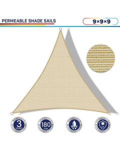 Windscreen4less 9ft x 9ft x 9ft Triangle Curve Edge Sun Shade Sail Canopy in Color Beige for Outdoor Patio Backyard UV Block Awning with Steel D-Rings 180GSM (3 Year Warranty) - Customized Sizes Available