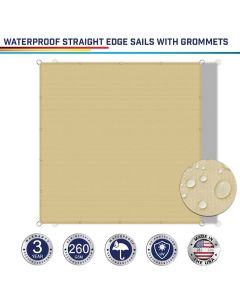 Windscreen4less Custom Size Terylene Waterproof 2-24ft x 2-40ft Rectangle Straight Edge Sun Shade Sail Canopy With Grommets in Color Beige for Outdoor Patio Backyard UV Block Awning with Steel D-Rings (3 Year Warranty)