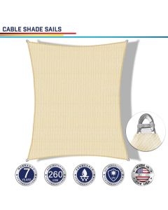 Windscreen4less Steel Wired Beige Custom Size Rectangle 2-48ft x 2-48ft A-Ring Reinforcement Heavy Duty Strengthen Durable(260GSM)-Galvanized Cable Enhanced Large Sun Shade Sail - 7 Year Warranty