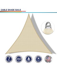 Windscreen4less Steel Wired Beige Custom Size Triangle 2-48ft x 2-48ft x 2-68ft A-Ring Reinforcement Heavy Duty Strengthen Durable(260GSM)-Galvanized Cable Enhanced Large Sun Shade Sail - 7 Year Warranty