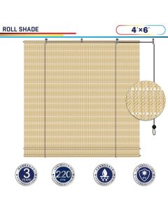 Windscreen4less Outdoor Shade Blinds Patio Roll Up Blackout Shades Exterior Roller Privacy Screen for Pergola Balcony Porch Carport Deck Window, 4ft W x 6ft H Beige Hollow (3 Year Warranty)-Custom Sizes Available(Customized) 