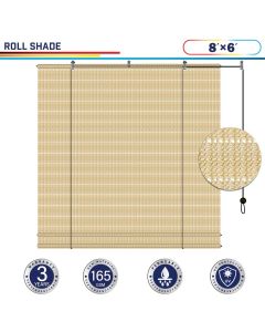 Windscreen4less Exterior Roller Shade Blinds Outdoor Roll Up Shade with 90% UV Protection Privacy for Deck Backyard Gazebo Pergola Balcony Patio Porch Carport 8ft W x 6ft H Beige Hollow 165GSM (3 Year Warranty)-Custom Sizes Available(Customized) 