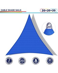 Windscreen4less Steel Wired Blue Triangle 20ft x 20ft x 20ft A-Ring Reinforcement Heavy Duty Strengthen Durable(260GSM)-Galvanized Cable Enhanced Large Sun Shade Sail - 7 Year Warranty
