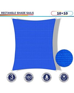 Windscreen4less 10ft x 10ft Rectangle Curve Edge Sun Shade Sail Canopy in Color Blue for Outdoor Patio Backyard UV Block Awning with Steel D-Rings 180GSM (3 Year Warranty) - Customized Sizes Available