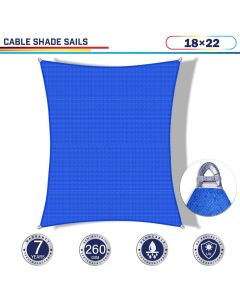 Windscreen4less Steel Wired Blue Rectangle 18ft x 22ft A-Ring Reinforcement Heavy Duty Strengthen Durable(260GSM)-Galvanized Cable Enhanced Large Sun Shade Sail - 7 Year Warranty