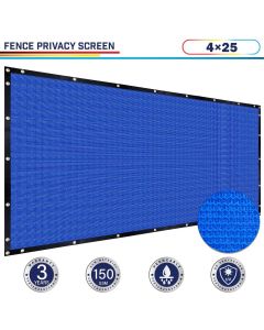 Windscreen4less 4ft x 25ft Heavy Duty Privacy Fence Screen in Color Blue with Brass Grommet 88% Blockage Windscreen Outdoor Mesh Fencing Cover Netting 150GSM Fabric (3 Year Warranty)-Custom Sizes Available