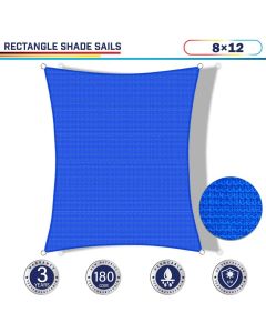 Windscreen4less 8ft x 12ft Rectangle Curve Edge Sun Shade Sail Canopy in Color Blue for Outdoor Patio Backyard UV Block Awning with Steel D-Rings 180GSM (3 Year Warranty) - Customized Sizes Available