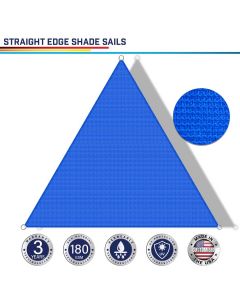 Windscreen4less Custom Size 5-24ft x 5-24ft x 5-24ft Triangle Straight Edge Sun Shade Sail Canopy in Color Blue for Outdoor Patio Backyard UV Block Awning with Steel D-Rings 180GSM (3 Year Warranty)