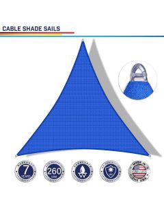 Windscreen4less Steel Wired Blue Custom Size Triangle 2-48ft x 2-48ft x 2-48ft A-Ring Reinforcement Heavy Duty Strengthen Durable(260GSM)-Galvanized Cable Enhanced Large Sun Shade Sail - 7 Year Warranty