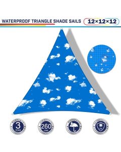 Windscreen4less Terylene Waterproof 12ft x 12ft x 12ft Triangle Curve Edge Sun Shade Sail in Color Sky UV Blocker Sunshade Patio Canopy Sail  (3 Year Warranty)