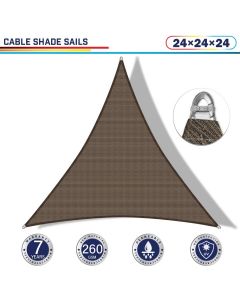 Windscreen4less Steel Wired Brown Triangle 24ft x 24ft x 24ft A-Ring Reinforcement Heavy Duty Strengthen Durable(260GSM)-Galvanized Cable Enhanced Large Sun Shade Sail - 7 Year Warranty