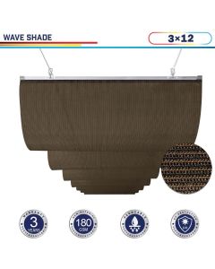 Windscreen4less Retractable Shade Canopy Replacement Cover for Pergola Frame Slide on Wire Cable Wave Drop Shade Cover Shade Sail Awning for Patio Deck Yard Porch 3ft W x 12ft L Brown (3 Year Warranty)-Custom Sizes Available