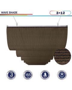 Windscreen4less Retractable Canopy Replacement Cover for Pergola Slide On Wire Shade Cover Awning for Gazebo Trellis Hot Tub Top Cover Patio Deck Yard Porch Wave Shade 90% UV Blockage 3ft W x 12ft L Brown 165GSM (3 Year Warranty)-Custom Sizes Available
