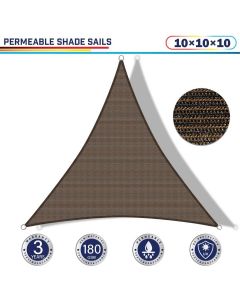 Windscreen4less 10ft x 10ft x 10ft Triangle Curve Edge Sun Shade Sail Canopy in Color Brown for Outdoor Patio Backyard UV Block Awning with Steel D-Rings 180GSM (3 Year Warranty) - Customized Sizes Available