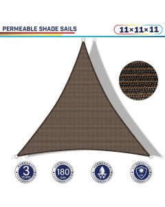 Windscreen4less 11ft x 11ft x 11ft Triangle Curve Edge Sun Shade Sail Canopy in Color Brown for Outdoor Patio Backyard UV Block Awning with Steel D-Rings 180GSM (3 Year Warranty) - Customized Sizes Available(Customized) 