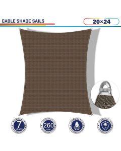 Windscreen4less Steel Wired Brown Rectangle 20ft x 24ft A-Ring Reinforcement Heavy Duty Strengthen Durable(260GSM)-Galvanized Cable Enhanced Large Sun Shade Sail - 7 Year Warranty