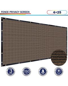 Windscreen4less 4ft x 25ft Heavy Duty Privacy Fence Screen in Color Brown with Brass Grommet 88% Blockage Windscreen Outdoor Mesh Fencing Cover Netting 150GSM Fabric (3 Year Warranty)-Custom Sizes Available