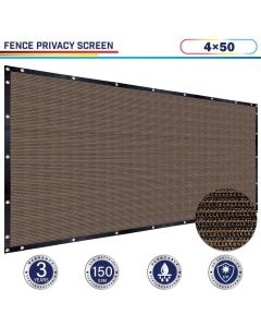 Windscreen4less 4ft x 50ft Heavy Duty Privacy Fence Screen in Color Brown with Brass Grommet 88% Blockage Windscreen Outdoor Mesh Fencing Cover Netting 150GSM Fabric (3 Year Warranty)-Custom Sizes Available
