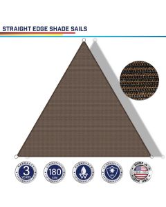 Windscreen4less Custom Size 5-24ft x 5-24ft x 5-34ft Triangle Straight Edge Sun Shade Sail Canopy in Color Brown for Outdoor Patio Backyard UV Block Awning with Steel D-Rings 180GSM (3 Year Warranty)