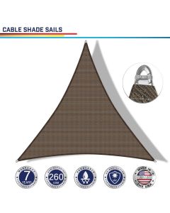 Windscreen4less Steel Wired Brown Custom Size Triangle 2-48ft x 2-48ft x 2-68ft A-Ring Reinforcement Heavy Duty Strengthen Durable(260GSM)-Galvanized Cable Enhanced Large Sun Shade Sail - 7 Year Warranty