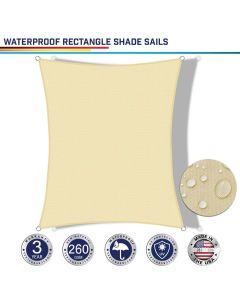Windscreen4less Terylene Waterproof Custom Size 5-24ft x 5-24ft Rectangle Curve Edge Sun Shade Sail Canopy in Color Beige for Outdoor Patio Backyard Canopy Sail (3 Year Warranty)