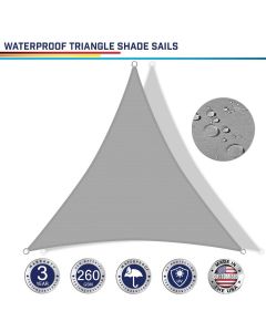 Windscreen4less Terylene Waterproof Custom Size 5-24ft x 5-24ft x 5-34ft Triangle Curve Edge Sun Shade Sail Canopy in Color Light Gray UV Blocker Sunshade Patio Canopy Sail  (3 Year Warranty)