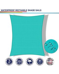 Windscreen4less Terylene Waterproof Custom Size 5-24ft x 5-24ft Rectangle Curve Edge Sun Shade Sail Canopy in Color Turquoise Green for Outdoor Patio Backyard Canopy Sail (3 Year Warranty)